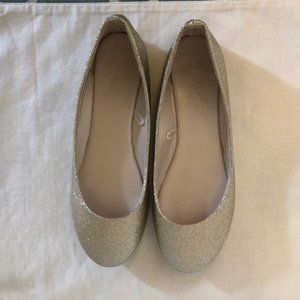 David's Bridal sparkling gold flats, size 8